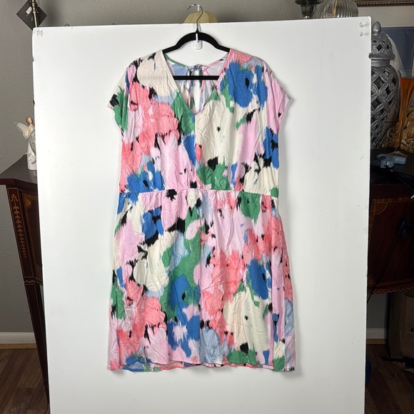 Ava & Viv Multicolor Abstract Floral Midi Dress Sz 2X NWOT CAP SLEEVES - Picture 1 of 8